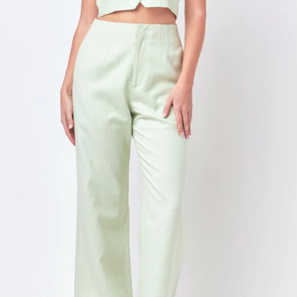 NWT English Factory Pants Wide Leg Trousers Ramie Viscose size L Mint Green - Picture 6 of 14